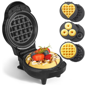 UVFAST Mini Waffles Maker with 6 Removable Plates, 3 in 1 Small Waffle Maker Mini Waffle, Heart Waffle, Donut, 4.5" Non Stick Waffle Iron for Kids and Families, Black