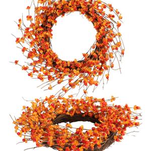 Autumn Bittersweet Wreath 22 inch - Handcrafted Fall Harvest Front Door Decoration Artificial Orange Berries and Yellow Leaves, Perfect for Thanksgiving, Halloween, and Outdoor Home Dcor