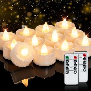 Homemory 24Pcs Flameless LED Tea Lights with Remote & Timer, 400+Hours Realistic Flickering Battery Candles for Seasonal, Tabletop, and Centerpieces Decor (Warm White Glow, White Base)