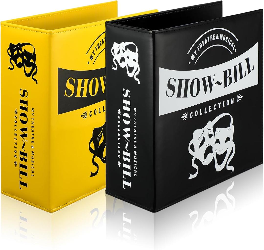 Sinload 2 Set Show Bill Binder with Sleeves for Broadway and Theatre 3 Ring 9.5 x 9.5Theater Program Holder with 40 Sheet Protectors PU Leather Playbill Binders Playbill Holder(Yellow and Black)