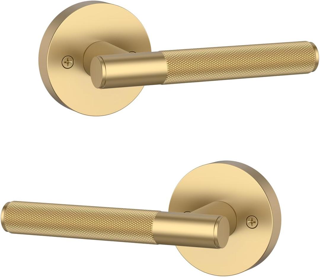 Asidrama 2 Pack Champagne Bronze Dummy Door Handles, Non-Turning Decorative Door Lever with Door Knobs for Closet, French Double Doors, Pantry & Interior Push/Pull Use 07