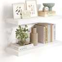 Heimlove 24 inch Floating Shelves for Wall,9.3 inch deep White Wood Shelves with Invisible Brackets,Wall Mounted Storage & Display Shelves for Bedroom,Living Room,Set of 2