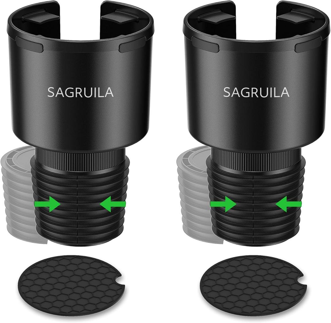 Car Cup Holder Expander, Cup Holder Expander for Car with Stretchable Rubber Base, Large Cup Holder Adapter Compatible with Yeti, Hydro Flask, Nalgene, Stanley, Owala, Bottles in 2.8-4.13, 2 Pack