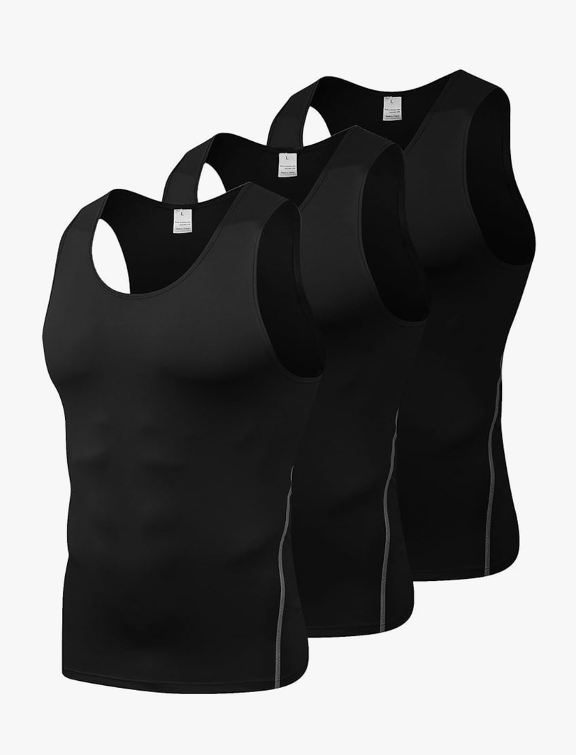 3 Pack Men's Compression Tank Top Athletic Workout Sleeveless T-Shirt Base Layer for Gym Running Basketball Size XL