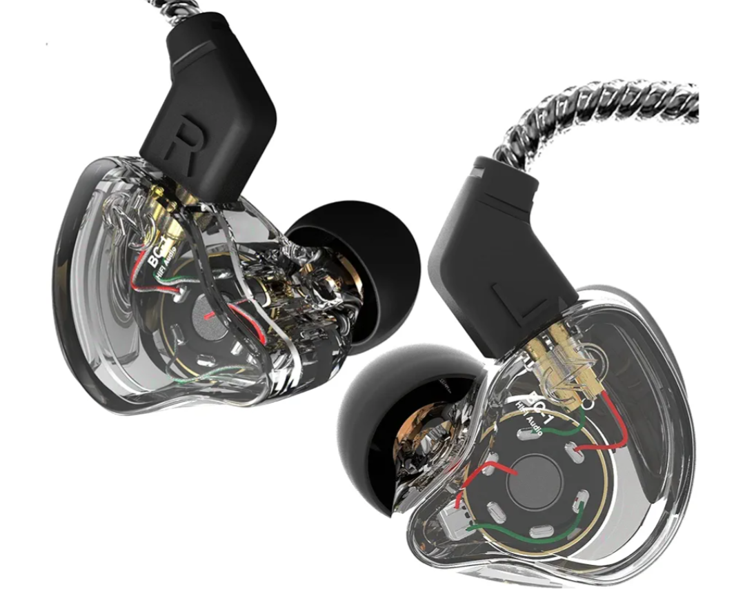 CCZ Yinyoo Melody in Ear Monitors Earphones Headphones Wired Earbuds without Microphone IEM HIFI Bass with 1DD 1BA, Ear fins, 4N OFC Cable for Musicians, Singer, on Stage, Studio (no mic, clear black