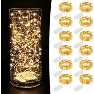 MUMUXI 12 Pack 7.2ft Fairy Lights Battery Operated String Lights, 20 Mini LEDs for Centerpiece Table Decorations, Wedding Party Bedroom Mason Jar Christmas Decor, Warm White (7.2 Ft-12 Pack-20 LED)