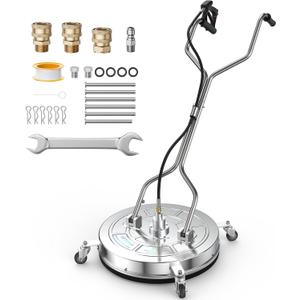 24" Pressure Washer Surface Cleaner with 4 Wheels - Dual Handle Stainless Steel Surface Cleaner with 4 Wheel, Pressure Washer Attachment for Concrete, Patio, Sidewalk, Deck, Driveways