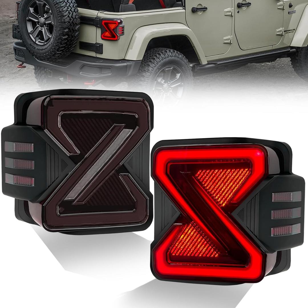 Shocklight LED Tail Lights Assembly For 2007-2018 Jeep Wrangler JK JKU, A Pair Of Tail Lights With Rear Turn Signal Lamp & Brake & Running & Reverse Light(Smoked Lens)