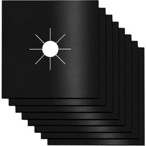 Stove Burner Covers,0.3 MM Double Thickness,8 Pack,Gas Stove Burner Liners,Non-stick Reusable Gas Range Stove Top Covers for Kitchen,Cuttable,Easy to Clean,Black,Size 10.6 x 10.6