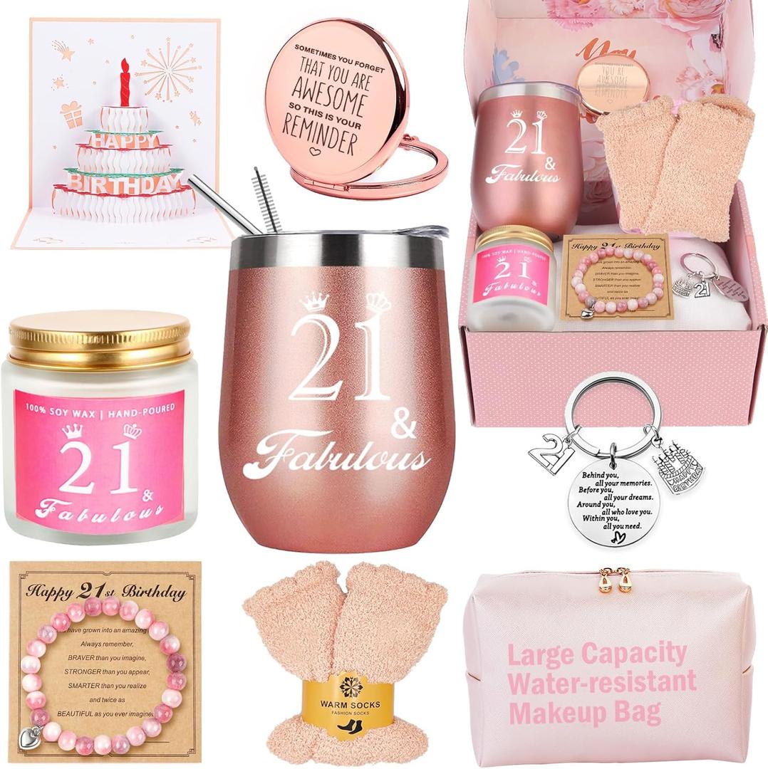21st Birthday Gifts For Her - Happy 21 Year Old Gift Box for Women, Best Friends, Female Daughter, Sister, Girlfriend, Coworker, Bestie - Unique Basket