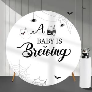 Halloween Baby is Brewing Round Backdrop Covers, 6 Ft Cute Ghost Stretchy Backdrop Stand Covers, Photography Background Circle Stand Covers for Baby Shower Gender Reveal Birthday Party Decor (white)