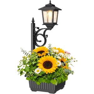 Melunar Outdoor Flower Pots 2 in 1, Solar Post Lamps Waterproof, Solar Lamp Post Lights, Wall Mount or Freestanding, Outdoor Decorative Lamp for Garden, Patio, Front Porch, Back Door, Warm White.
