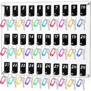 Acrylic Key Board with 30 No. Hooks Wall Mount Key Rack Holder Hanger Storage for Real Estate Offices Rentals Car Dealer Valet Parking Small Businesses (Transparent)