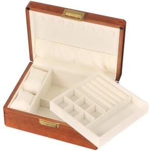 Bescott 2 Layer Solid Wooden Jewelry Box with Lock and Key for Women Men Vintage Velvet Wood Jewelry Organizer Storage for Earrings Rings Necklaces Bracelet Watch Mother’s Day Gift