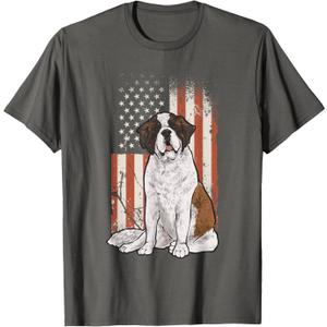 Saint Bernard Dog American Flag Men St. Bernard T-Shirt Asphalt Grey 3XL
