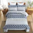 Quilt Bedding Set Queen Size,Paisley Comforter Set Queen Cotton Comforters Set Queen Size,Navy Blue Grey Quilts Bedspread, Farmhouse Lightweight Bedding All Season