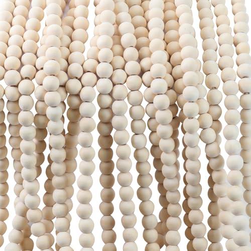 48FT Extra Long Christmas Wood Bead Garland- Farmhouse Christmas Garland for 8-12FT Christmas Tree Decorations, Vintage Wood Bead Garlands for Xmas Fireplace Mantle (Natural)