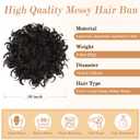 PEACOCO Messy Bun Short Curly Ponytail Extension Elastic Drawstring Loose Hair Bun Hair Pieces for Women with Thinning Hair Synthetic Fiber Hair Bun Extension 80g, Black Brown To Black
