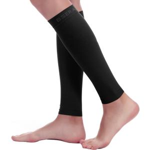 BSERA Calf Compression Sleeve Women, 2 Pairs 15-20mmHg Calf Support Footless Compression Socks Stockings for Shin Splints, Varicose Veins, Recovery (Black, Large)