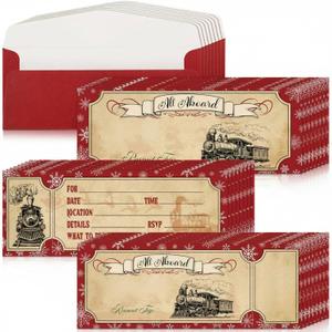 50 Pcs Christmas Polar Believe Ticket Invitations with Envelopes 25 Vintage Believe Train Invitations with 25 Envelopes Christmas Party Fill in Blank Invites for Xmas Party Work Events Supplies