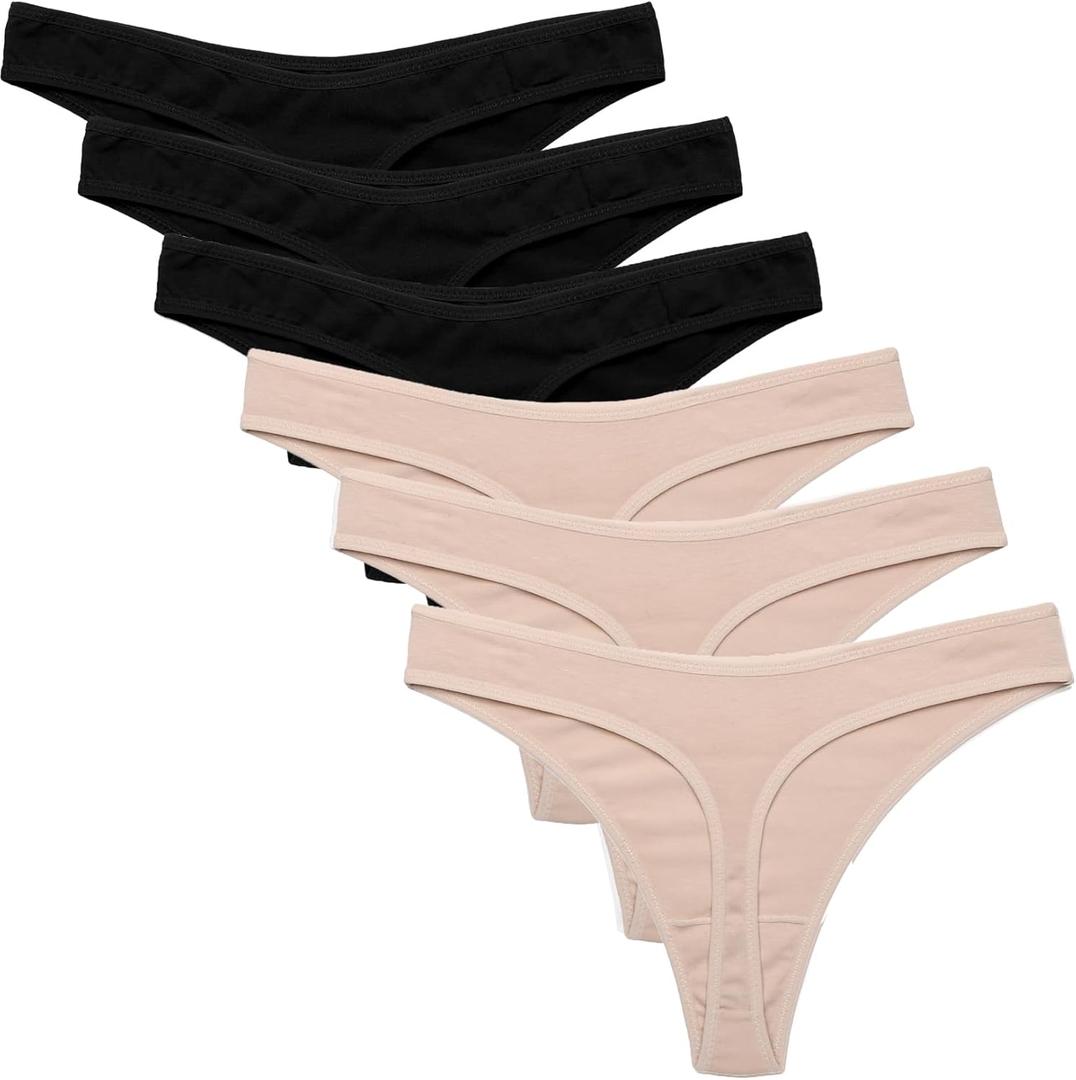 Ekouaer Womens Thongs Invisible Panties No Show Seamless Low Waist Breathable G-String Cotton Thongs 6 Pack (Small)