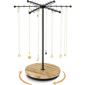 Poyilooo Necklace Holder Jewelry Stand, Rotating Necklace Holder Organizer with 48 Hooks for Necklace Earring Keychains Bracelet Display Stand, Metal Necklace Tree Stand -Gifts for Women (Black)