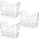 Peohud 3 Pack Freezer Organizer Bins with Wheels, Clear Plastic Pantry Storage Organizer with Handle, Tall Narrow Kitchen Organization Rolling Bins for Fridge, Cabinet, Bathroom, Under Sink, Office