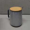 Large Ceramics Coffee Mugs,with Spoon and Wooden Lid,for Coffee,Tea,Cocoa,Large Handle Design,Microwave Dishwasher Safe (Gray Set)
