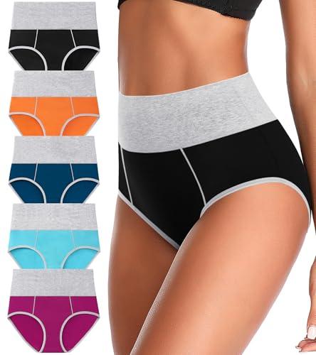ASIMOON Womens Cotton Tummy Control Underwear High Waisted Full Coverage Panties Soft Postpartum Briefs Plus Size Multipack, Size XXL