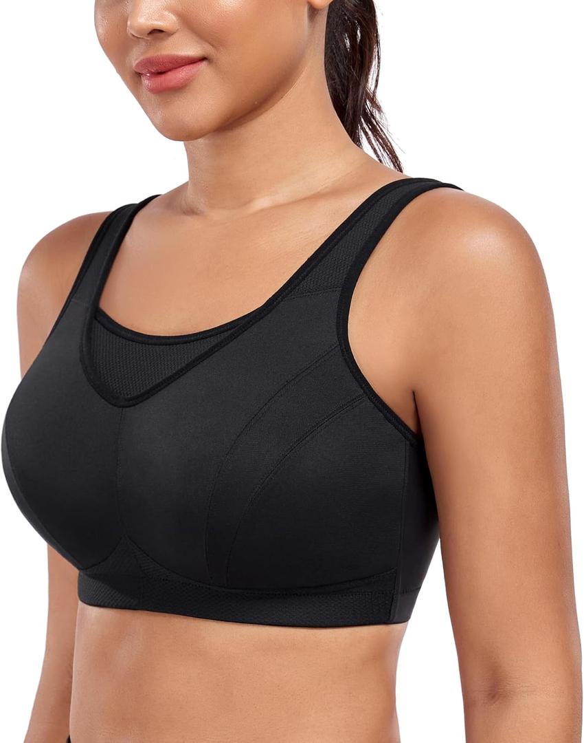 DotVol Women's High Impact Wireless Full Coverage Plus Size Everyday Sports Bra (34B, Black)