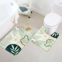 Uphome Bath Mats for Bathroom, Cute Green Plant Toilet Rugs U Shaped, Non Slip Washable Soft Bath Mat, Abstract Botanical Bathroom Carpet, Mid Centry Aesthetic Contour Bath Rug for Toilet Sink Tub (20x31+U Shape 20x24 inch)