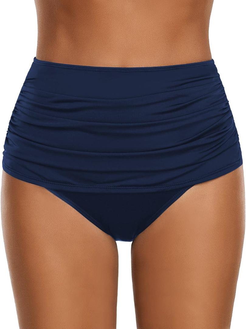GRAPENT Women's High Waisted Swim Bottom Ruched Bikini Tankini Bottoms Tummy Control Swimsuit Briefs