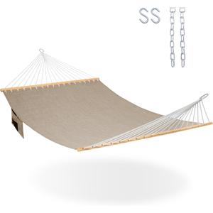 Lazy Daze Hammocks 11 FT Double Outside Hammock Quick Dry Olefin Fabric Hammock with Spreader Bar & Side Pocket for Outdoor Poolside Backyard 450 lbs Capacity, Khaki