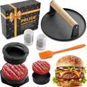 POLIGO 5PCS Smash Burger Press Kit - 4 in 1 Hamburger Patty Storage Containers,6.69" Round Cast Iron Smash Bacon Press- Non Stick Smash Burger Press Set for Grill and Griddle Cooking