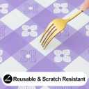 Rectangle Vinyl Table Cloth, Waterproof Elastic Fitted Tablecloth with Flannel Backing, Plastic Table Cover for Picnic, Camping, Outdoor (White & Lavender, 30"x72")