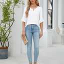 Blooming Jelly Womens Business Casual Tops Summer Dressy Work Shirts 2025 Spring 3/4 Loose Outfits Basic Clothes (White, L)