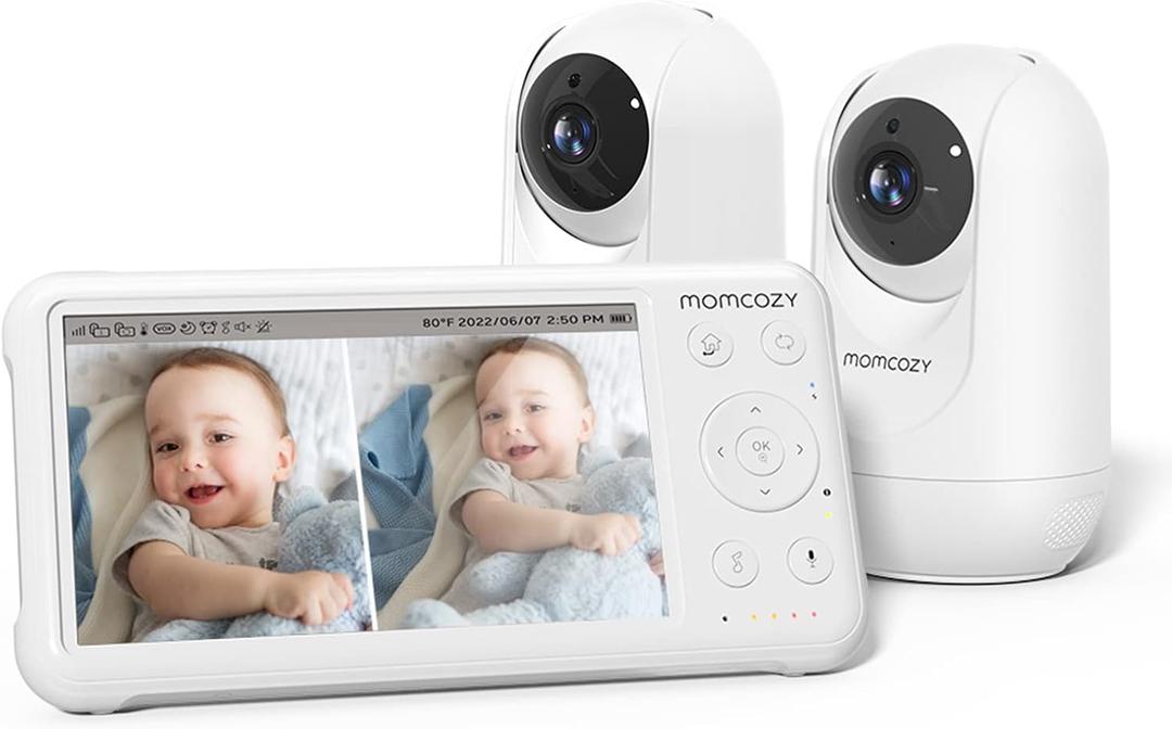 Momcozy Baby Monitor with 2 Cameras 5 1080P Split Screen Video Baby Monitor with Camera and Audio no WiFi for Baby Safety 5000mAh Battery Infrared Night Vision 2-Way Audio 960ft Range Ideal Gift