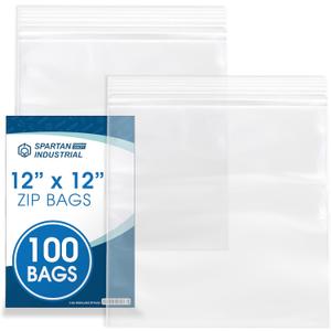 Spartan Industrial - 12 X 12 (100 Count) 2 Mil Clear Reclosable Zip Plastic Poly Bags with Resealable Lock Seal Zipper