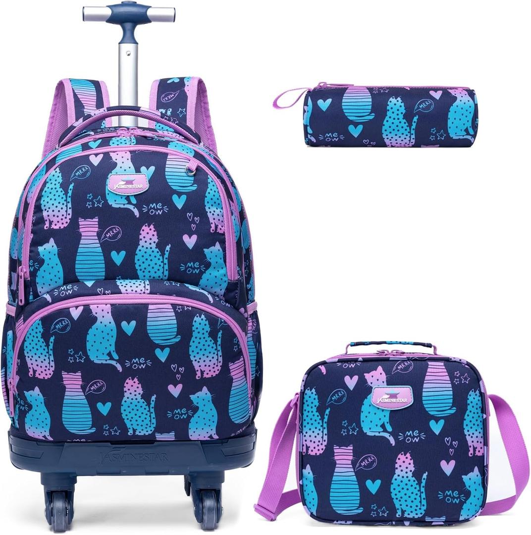 3PCS Rolling Backpack 18" for Girls Boys with Lunch Bag Pencil Case School Bags