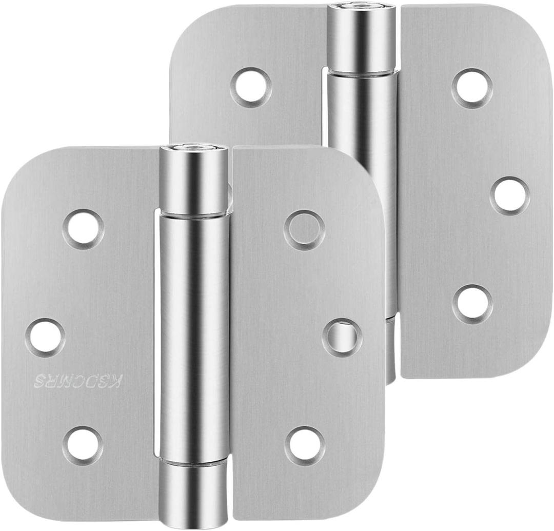 3.5" Self-Closing Stainless Steel Hinges,3-1/2 inch x 3 1/2 Inch Heavy Duty Spring Loaded Automatic Adjustable to Close Door Hinges Hardware with 5/8" Round Corner (Silver-2 Pack)