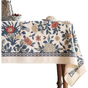 patdrea Designer Small Blue Tablecloth for Square Table,Vintage Linen with Leaves and Floral Pattern Tablecloths,Farmhouse Decor Cover for Kitchen Dining,Christmas,Thanksgiving,55"x55"-Ivar a