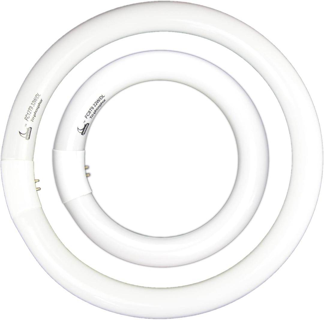 FC8T9 22W and FC12T9 32W Daylight Set , Round Luminous Bulb 8 inch T9 22 Watts & Circular Light Bulbs 12 inch 32 Watts kit, Circline Kitchen and Bath Luminous Lamp, CRI 80, DL 6500K, G10q Prong