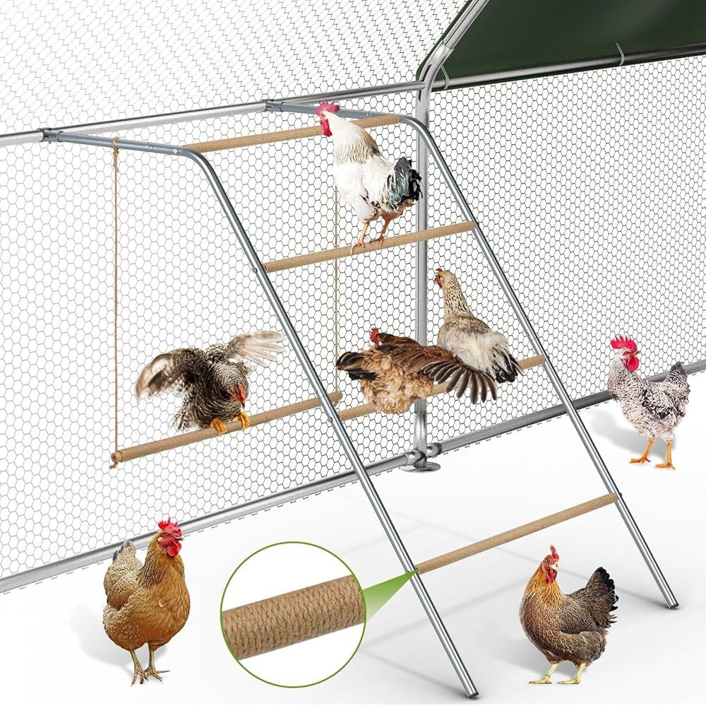 Tinnmao Chicken Roosting Bars & Poultry Ladder for Coop | Sturdy Sisal-Wrapped Perch & Adjustable Swing | Hen Roost Toy for Backyard Pen and Run