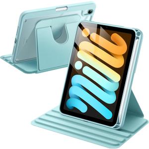 JETech Rotating Case for iPad mini (A17 Pro, 2024 Model, 7th Generation) / mini 6 (2021 Model, 6th Generation), 360 Degree Rotation Protective Stand Cover Clear Back (Blue)