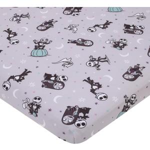 Disney Nightmare Before Christmas Gray, Black, White, and Blue, Jack Skellington Super Soft Nursery Fitted Mini Crib Sheet