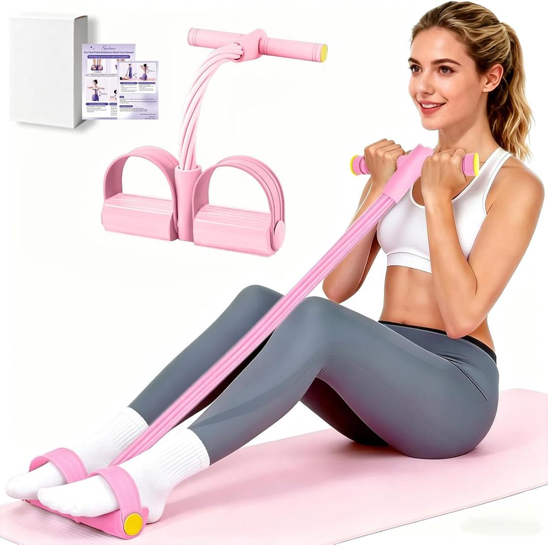 Pedal Resistance Bands with Handles, Upgrade 6-Tubes Manual Tension Training Pedal, Natural Rubber Foot Pedal Resistance Bands, Multifunction Fitness Bands for Abdomen, Waist, Arm, Leg