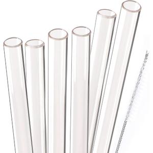 Dakoufish Reusable Smoothie Straws 10 inch Long Wide Mouth Plastic Straight Drinking Straws for Milkshakes, Set of 6 with Cleaning Brush (10inch, Clear)