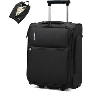 Hanke Underseat Carry On Luggage with Wheels, 17-Inch Small Suitcase Rolling Under Seat Luggage, Lightweight Personal Item Bag with 15.6" Compartment for Overnight & Short Trips, Black, 17 Inch Underseat Plus