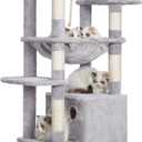 Heybly Cat Tree for Large Cats 20 lbs Heavy Duty,60 inches XXL Cat Tower for Indoor Cats,Multi-Level Furniture Condo with Big Padded Plush Perch,Cozy Basket HCT050W (Light Gray)