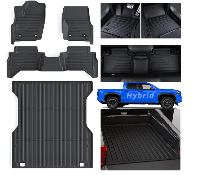 Floor Mats & Trunk Bed Mat -5FT for 2024 2025 Toyota Tacoma Hybrid (Only Fit for Hybrid，TPE All Weather Protection Car Floor Liners with Duty Bed Liner Accessories